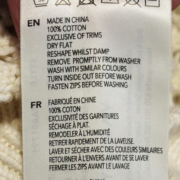 Varley Sweater Womens Medium Cream Cotton Eloise Full Zip Jacket Knit Collar - Picture 14 of 15